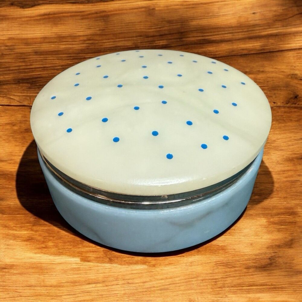 Vtg Alabaster Hand Carved Hinged Jewelry Trinket Box Polka Dot 4” Made In Italy?